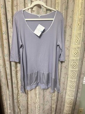 PJ Harlow Kiki Top XL Lavender Lounge Satin Hem Supima Modal NWT